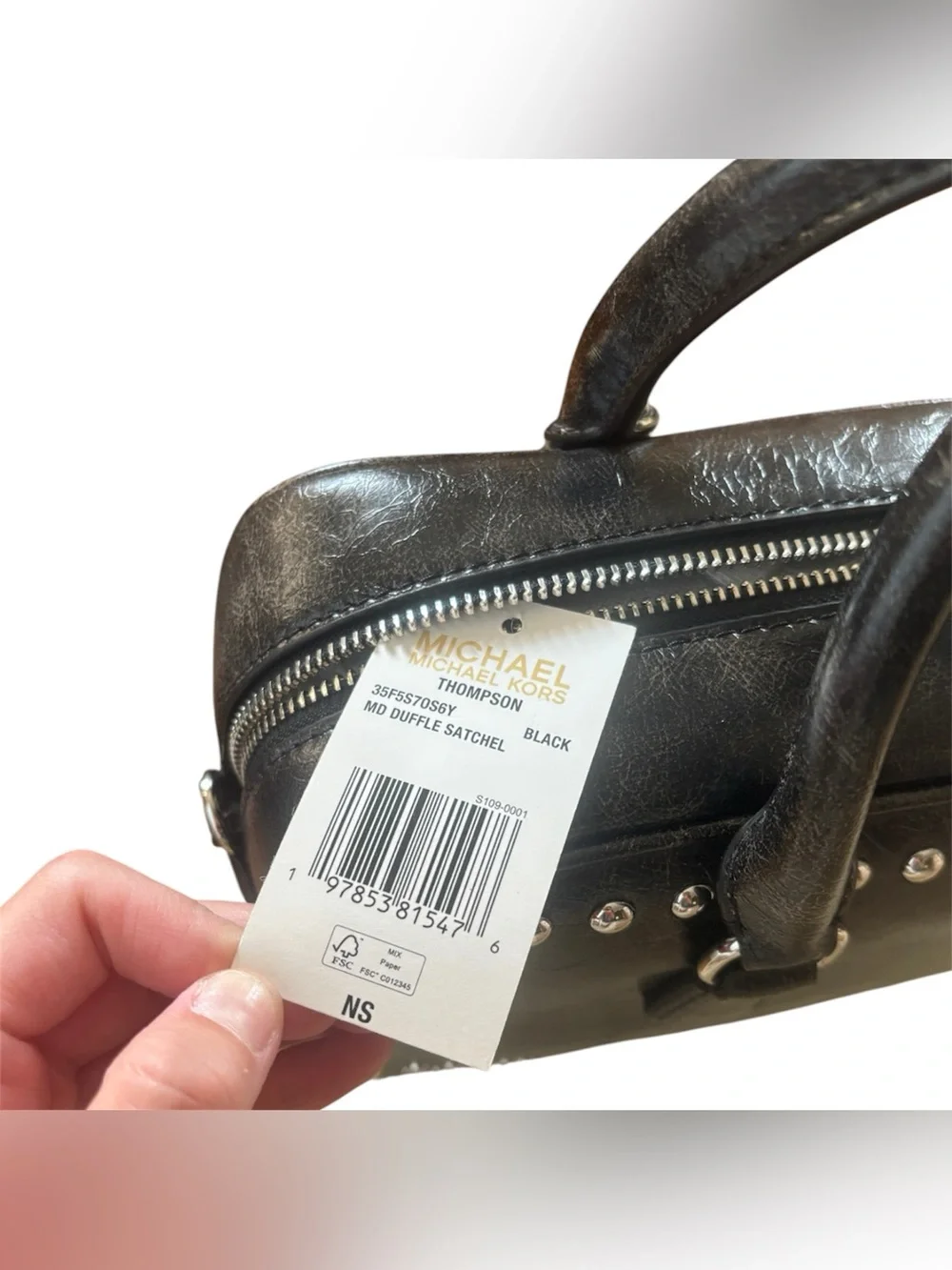 NWT Michael Kors Thompson Medium Distressed Studded Satchel in black